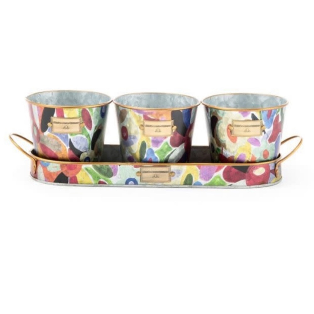 Mackenzie Childs Avant Garden Herb Pots and Tray NEW